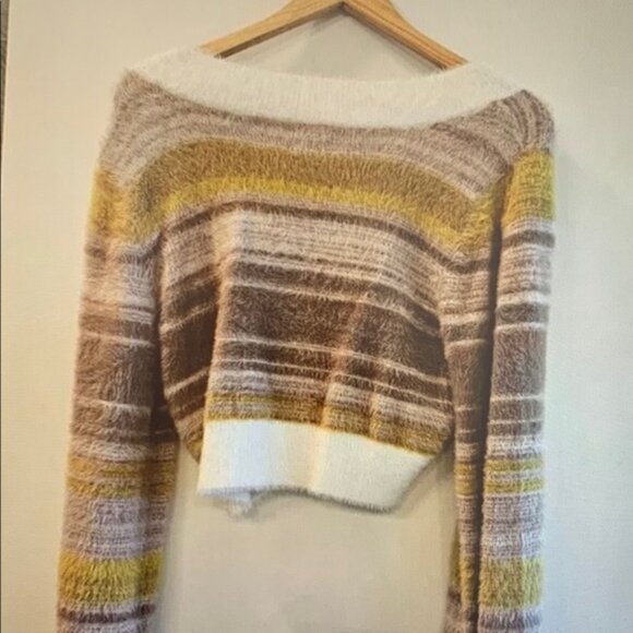 Sweaters - Striped Brown and Yellow Women's Sweater